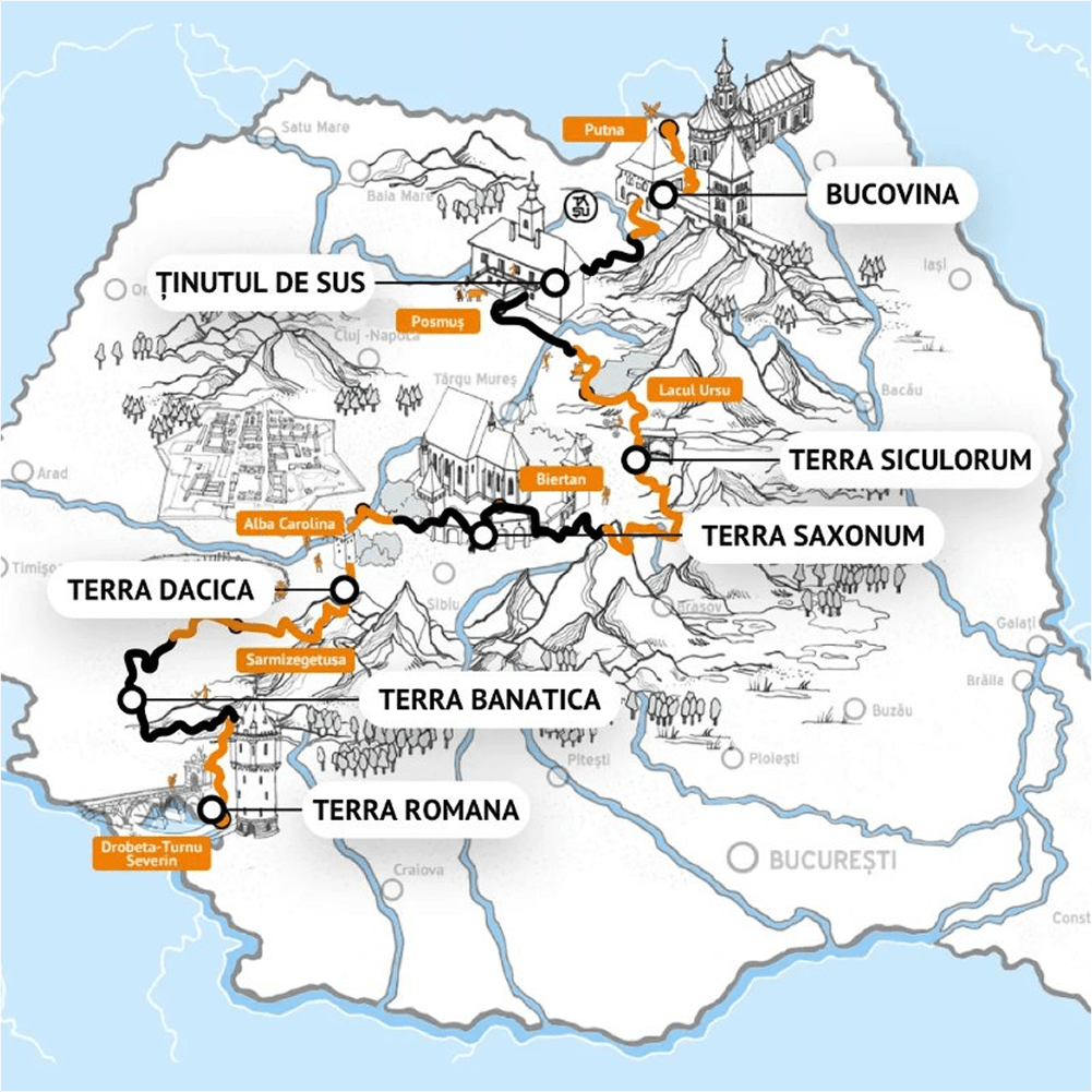 Harta oficială Via Transilvanica de pe viatransilvanica.com