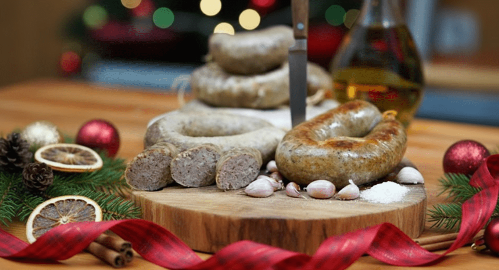 Boiled and fried Caltabos on wood plate